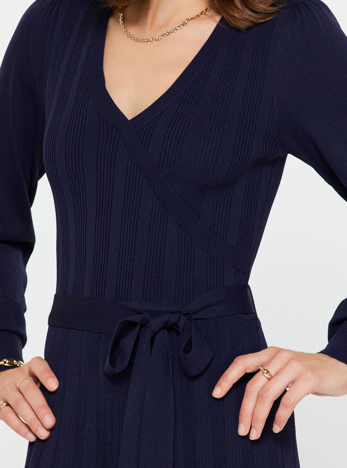 Pleated Sweater Mini Dress W/waist Tie