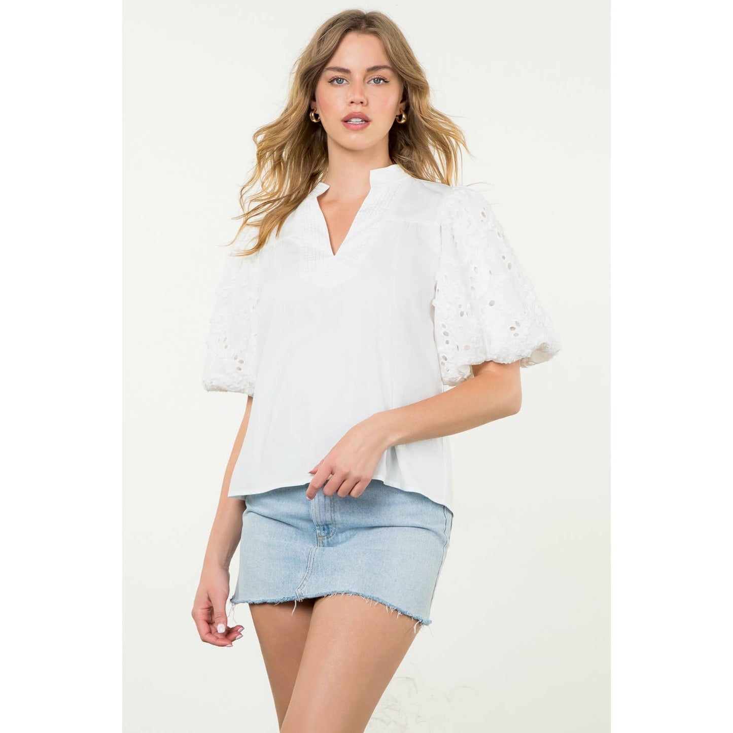 Puff Eyelet Sleeve Top