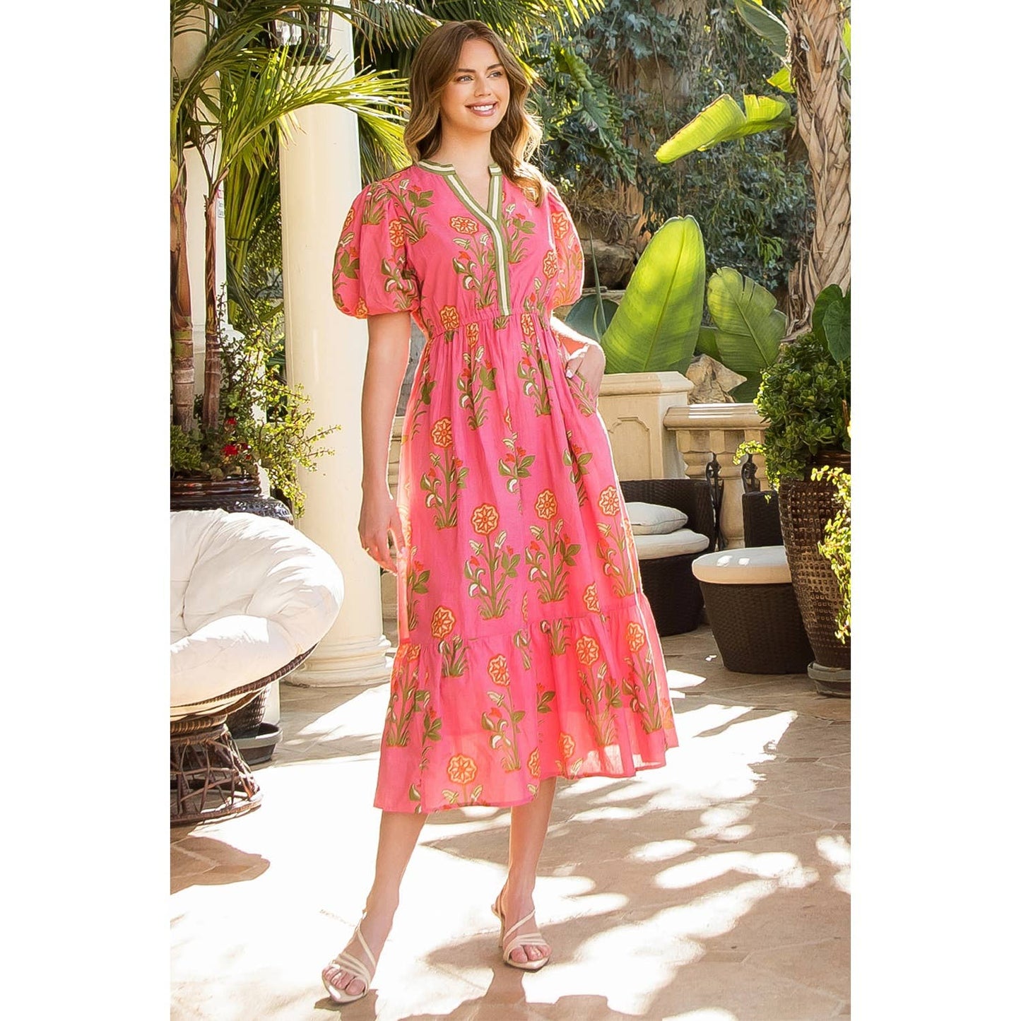 Puff Sleeve Flower Print Maxi Dress