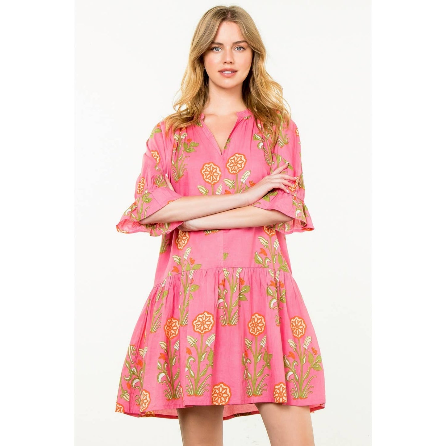 Short Sleeve Flower Print Dress