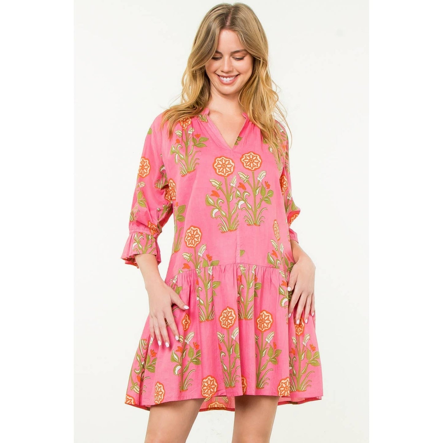Short Sleeve Flower Print Dress
