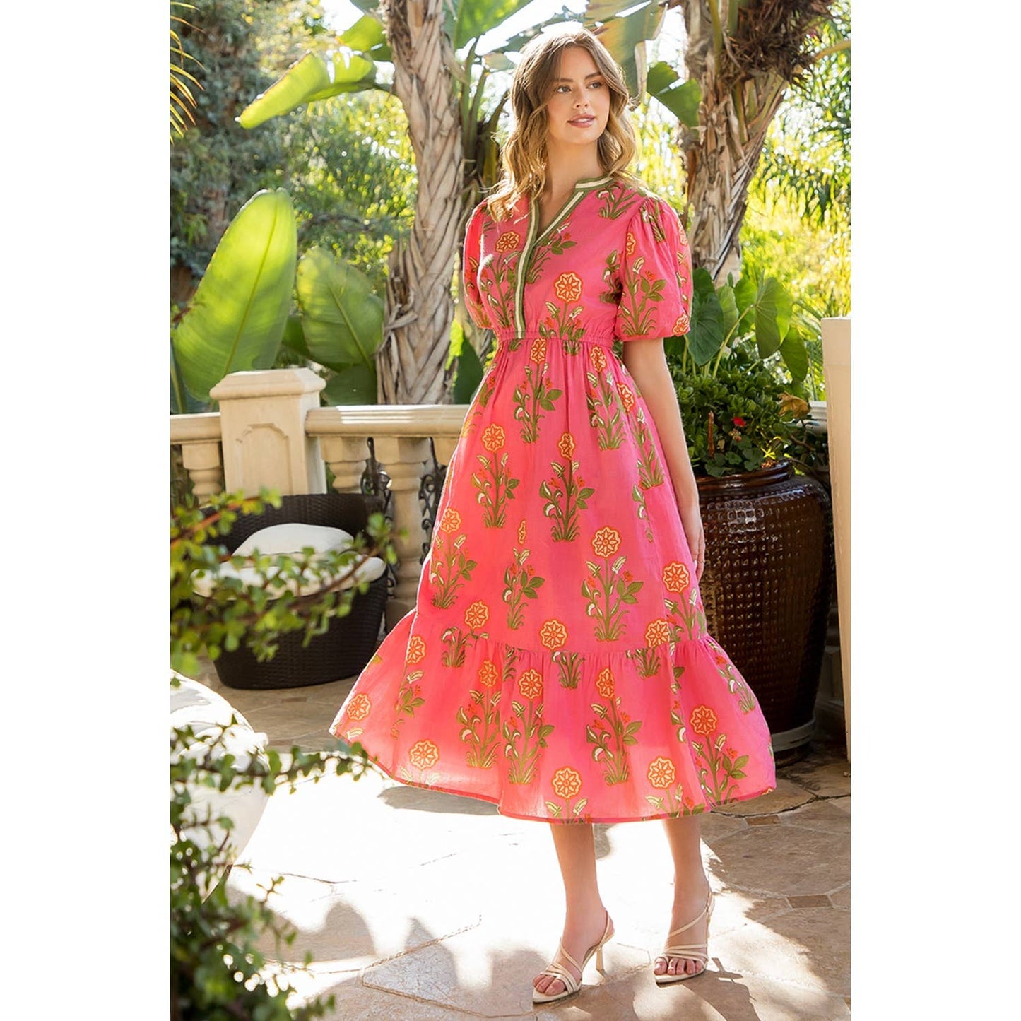 Puff Sleeve Flower Print Maxi Dress