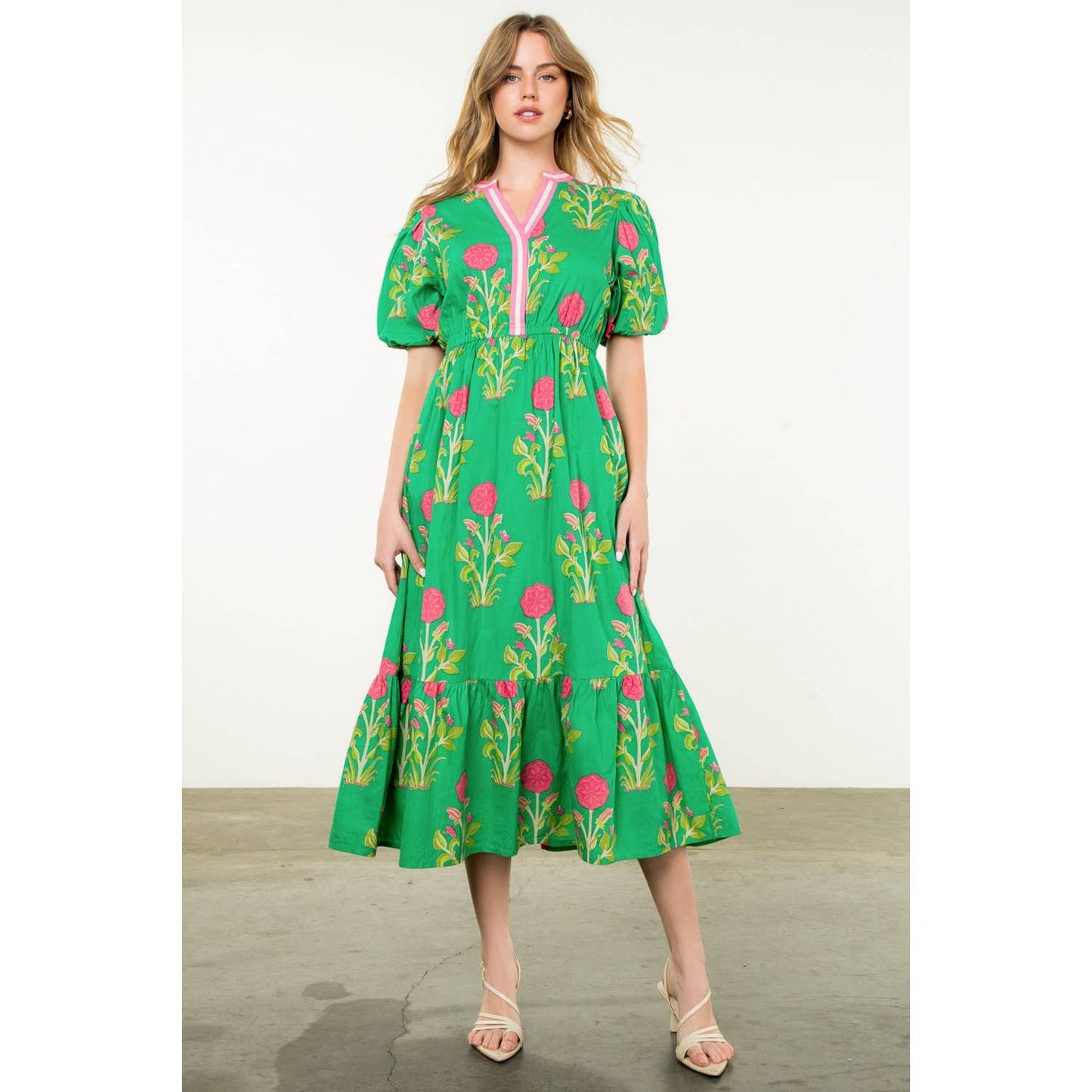 Puff Sleeve Flower Print Maxi Dress