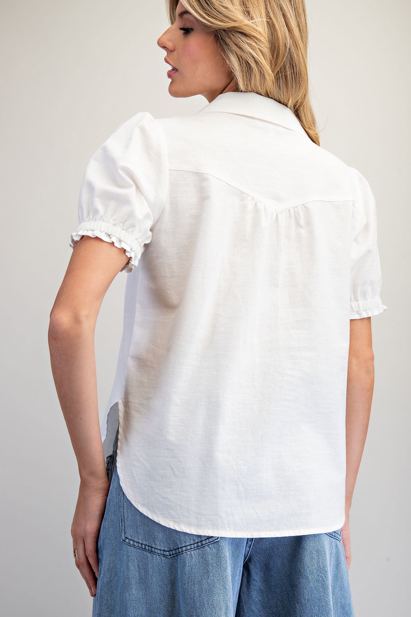 Button Down Ruffled Short Sleeve Shirt