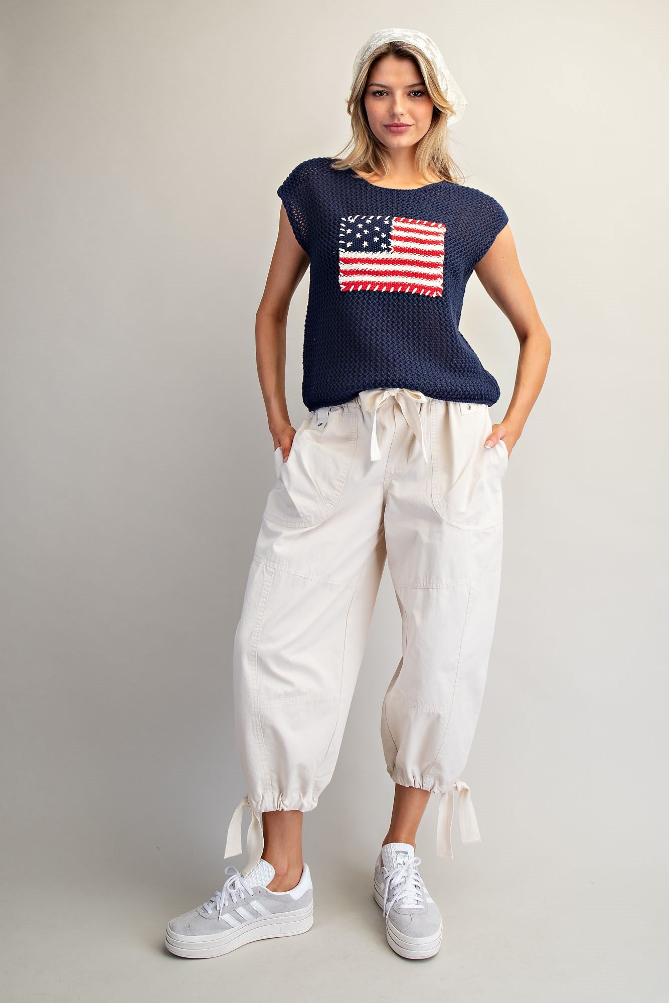 Stars & Stripes Knit Cap Sleeve Top