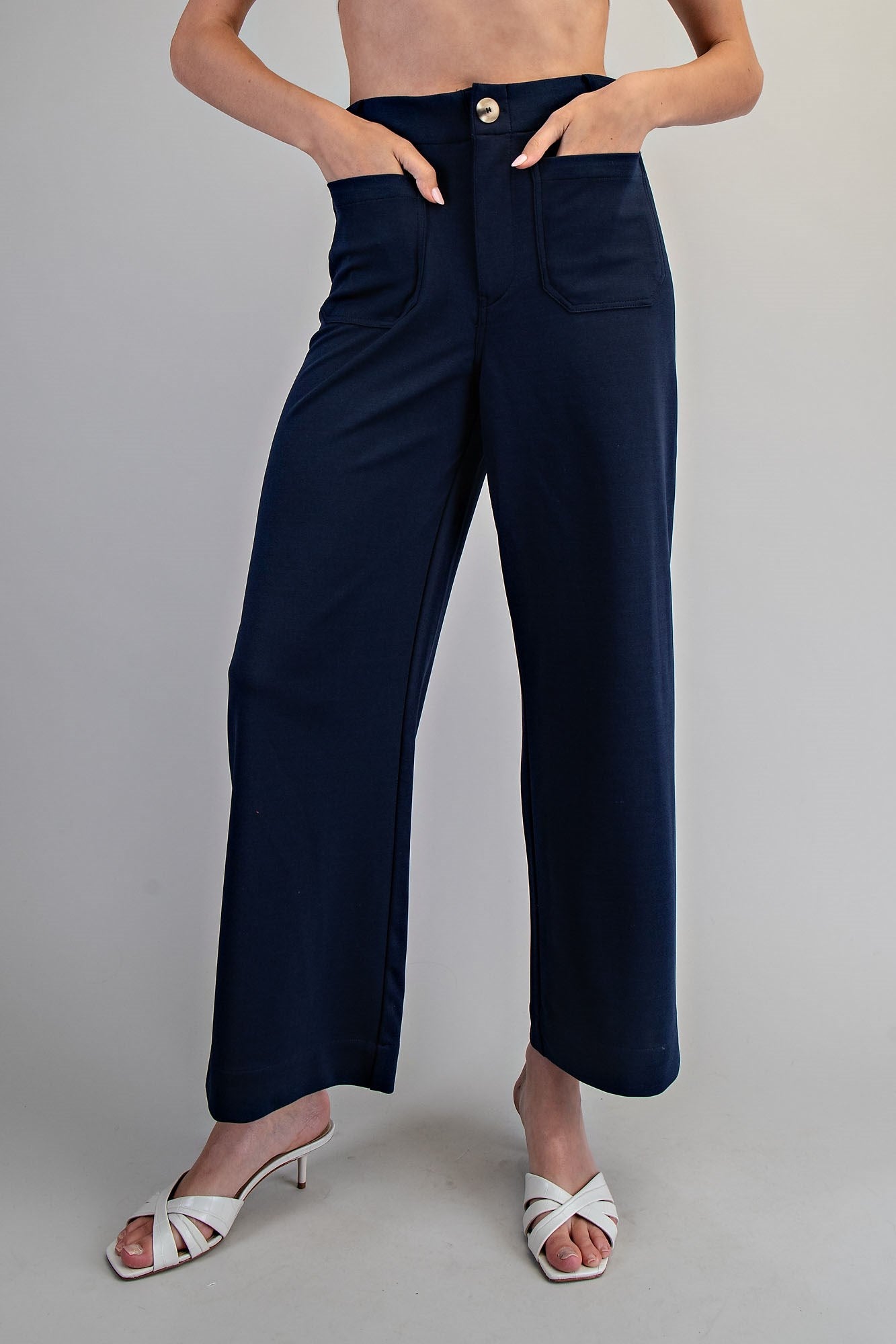 Solid Zipper Front Pants