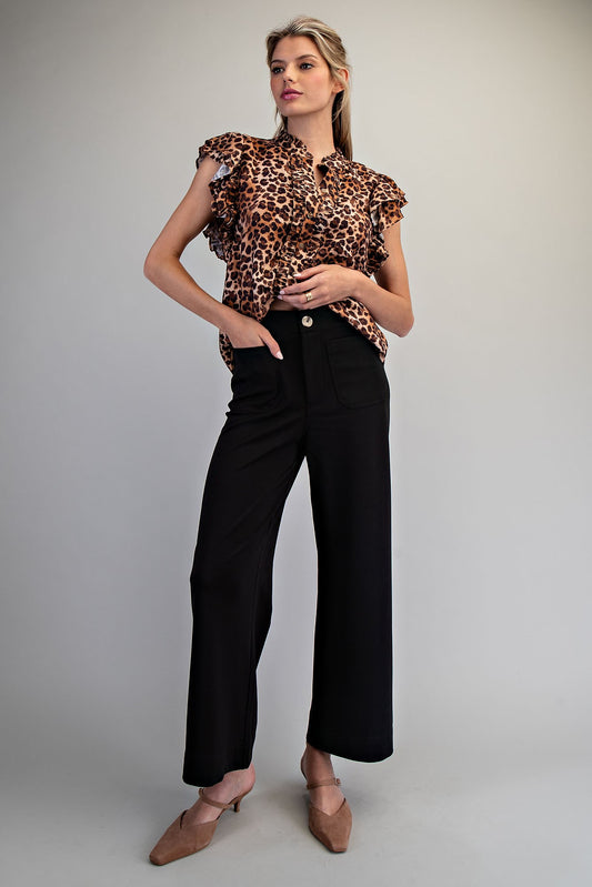 Solid Zipper Front Pants