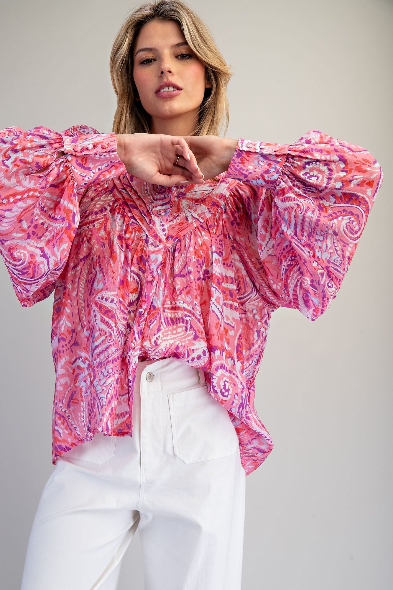 Paisley Printed Bubble Sleeve Blouse