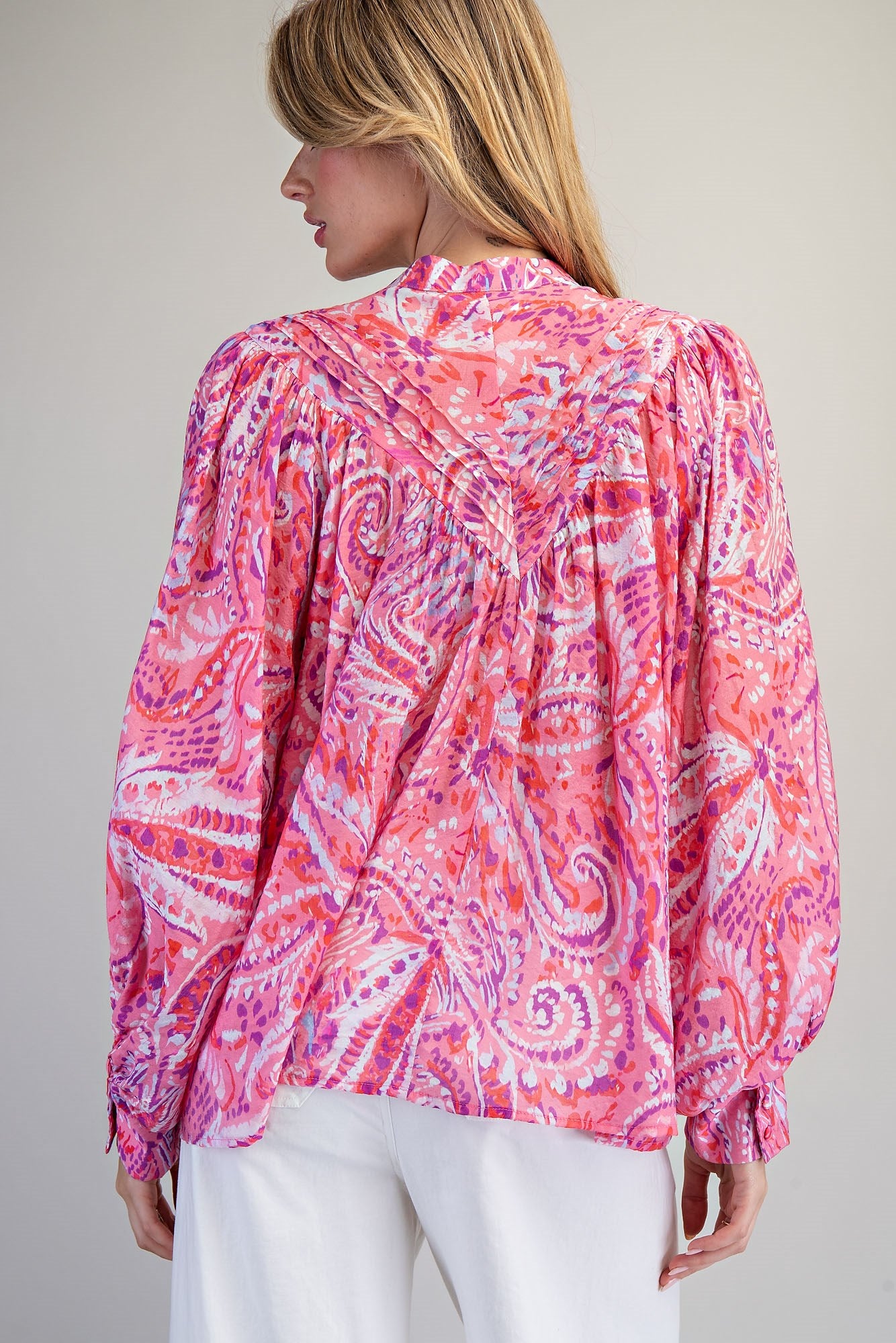 Paisley Printed Bubble Sleeve Blouse