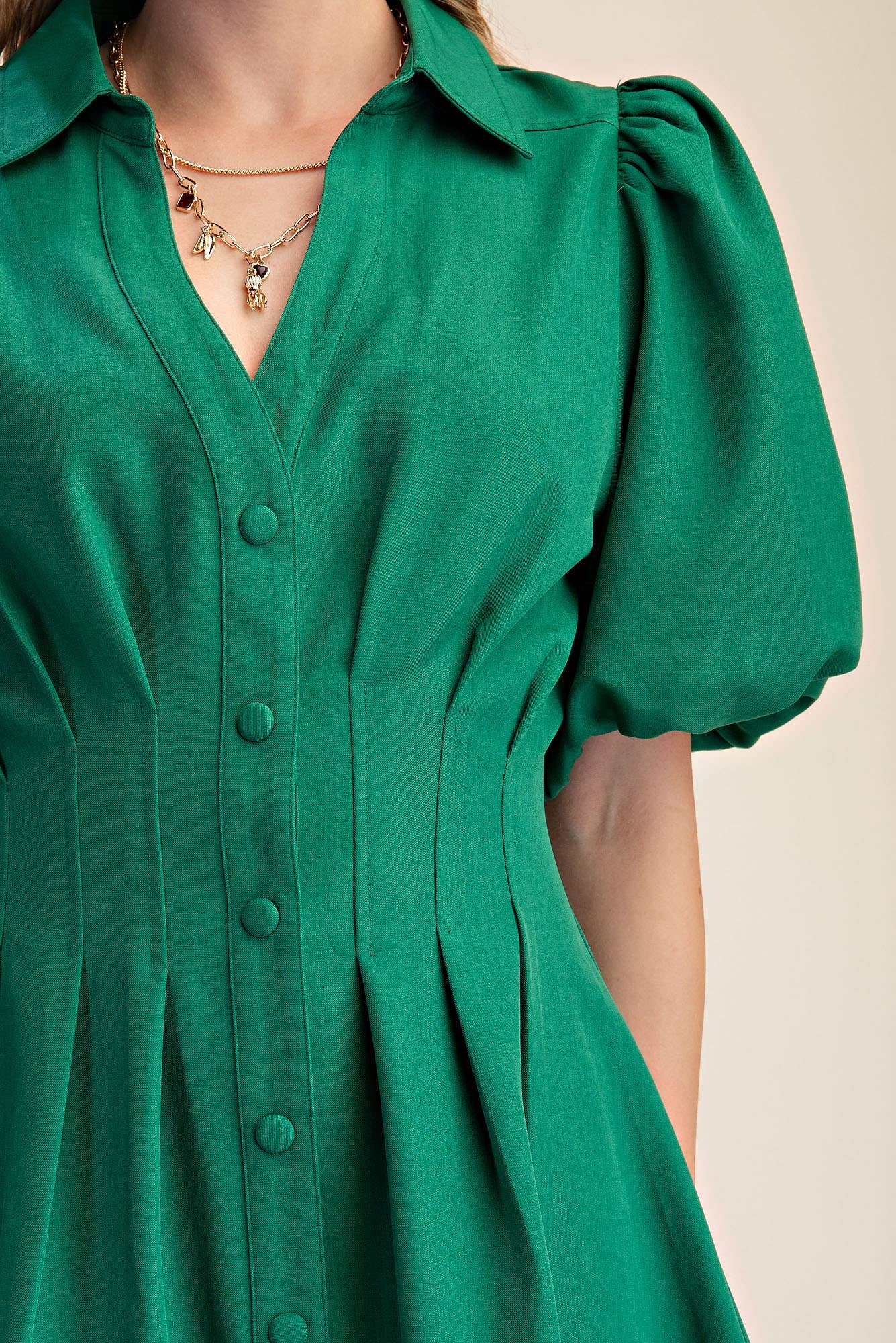 Pleated Dress Balloon Sleeve Waist Mini Fit & Flare