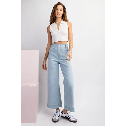 Light Wash Cropped Wide Leg Jeans