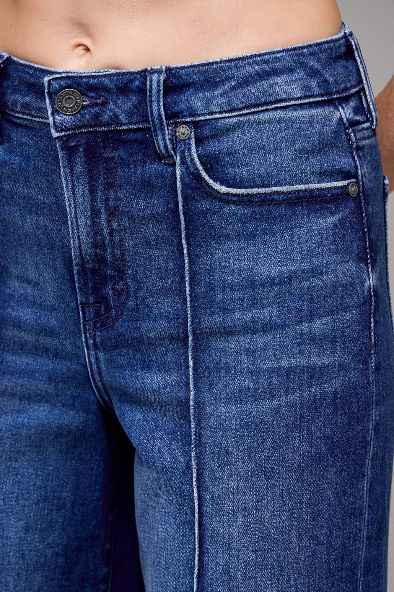 Dark Wash Pintuck High Rise Wide Leg