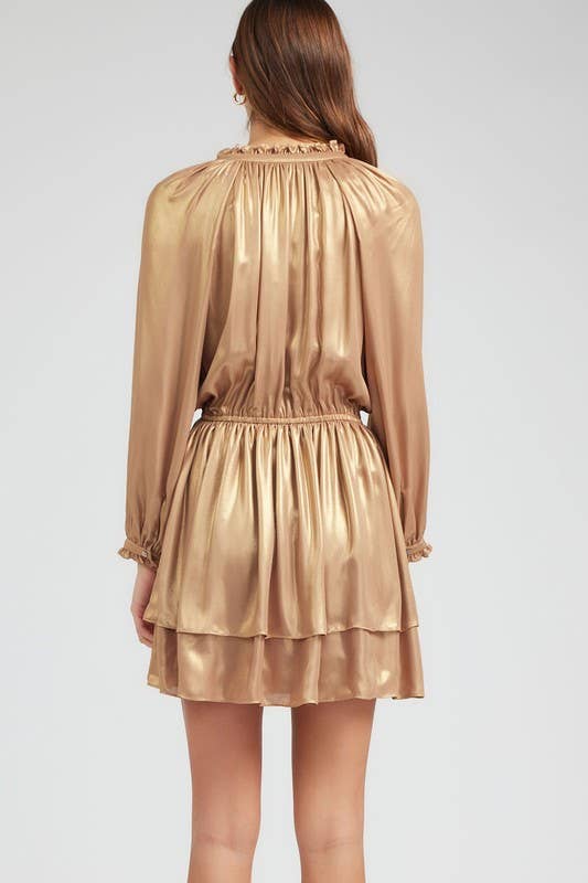 Gold Mini Ruffle Dress