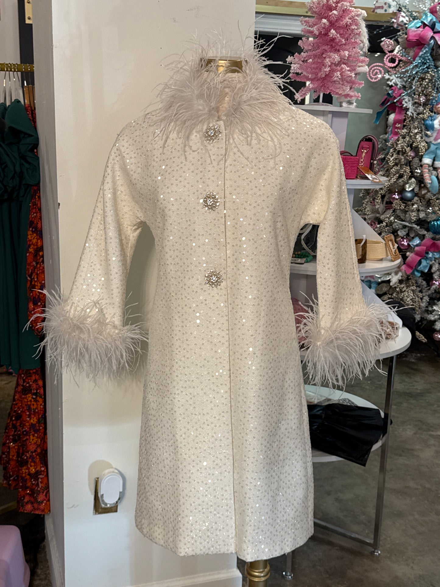 Sahara Coat Sequin Tweed  Ivory Bells