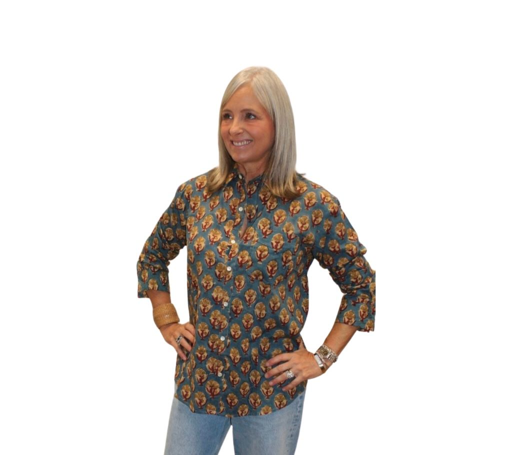 Beach Button Down- Myra Gale Block Print