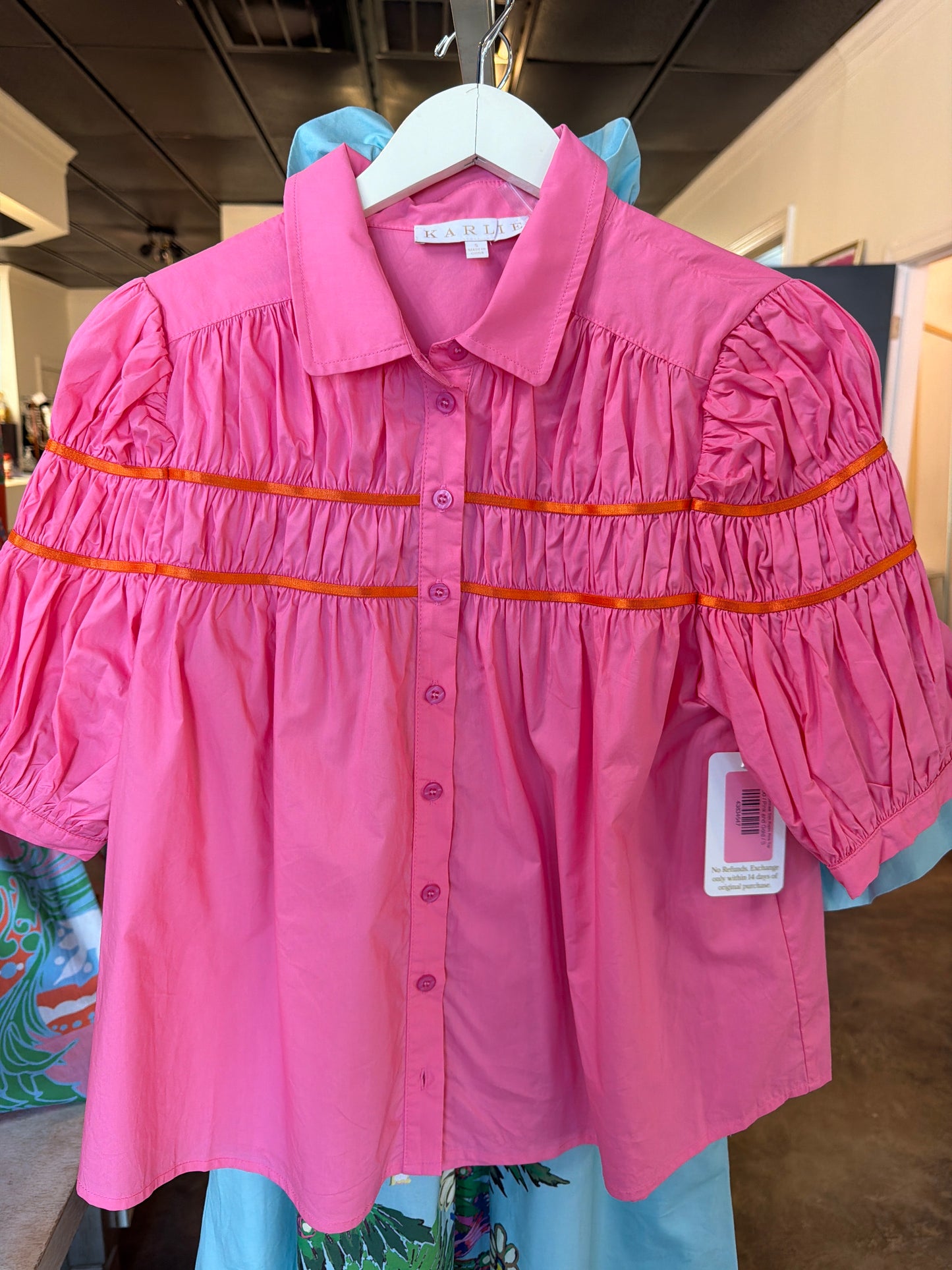 Karlie Solid Contrast Trim Poplin Pink Top