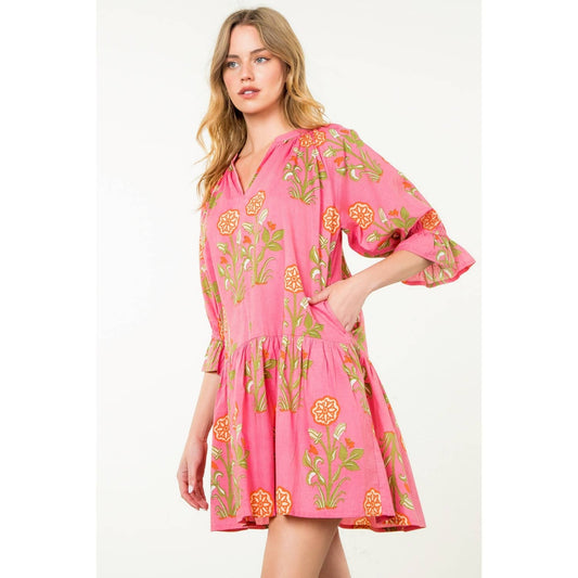 Short Sleeve Flower Print Dress