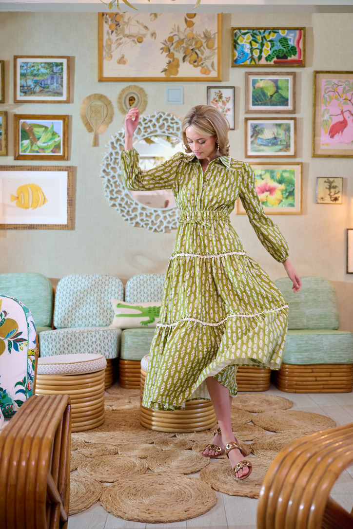 Banyan Long Sleeve Dress - Green Leaf