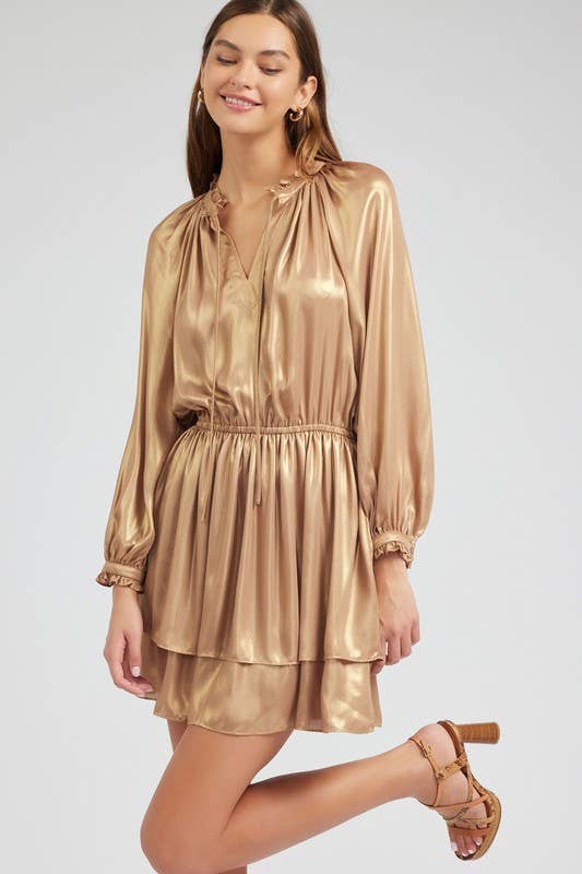 Gold Mini Ruffle Dress