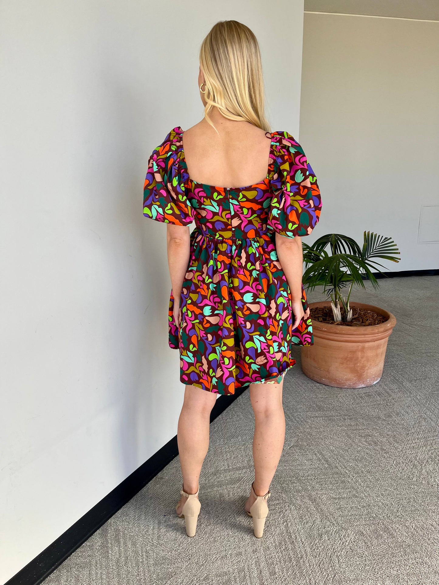 CC Multicolor Puff Sleeve Dress