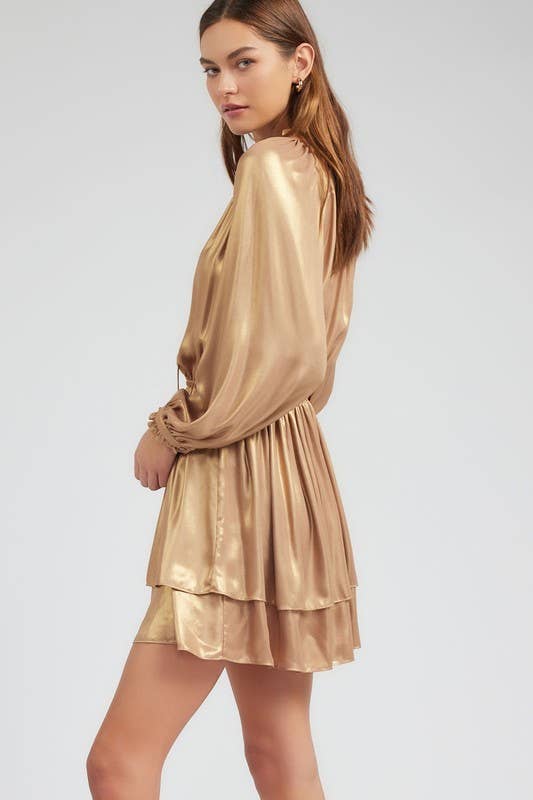 Gold Mini Ruffle Dress