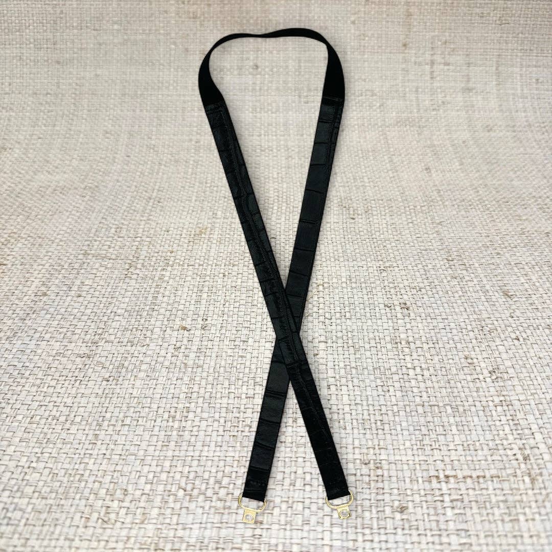 Thin Black Croc Leather Belt