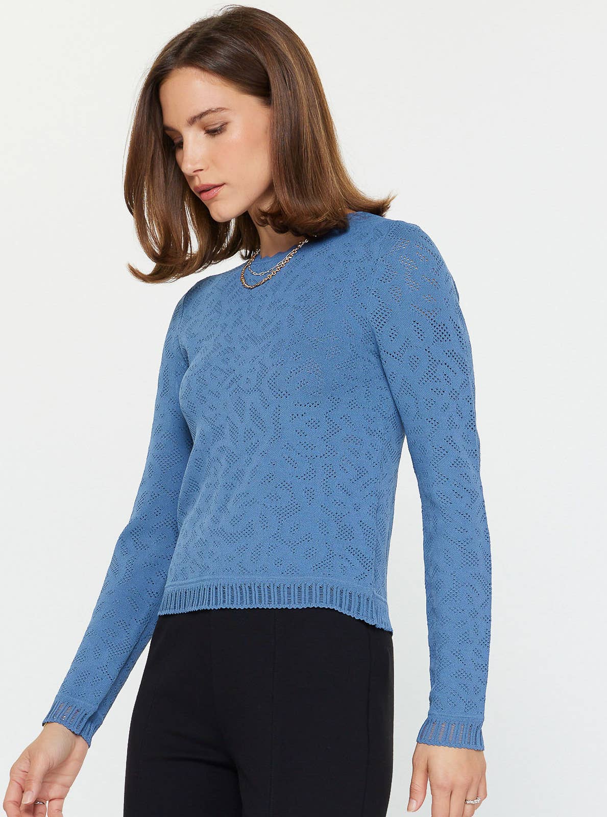 Scalloped Neck Textural Knit Sweater