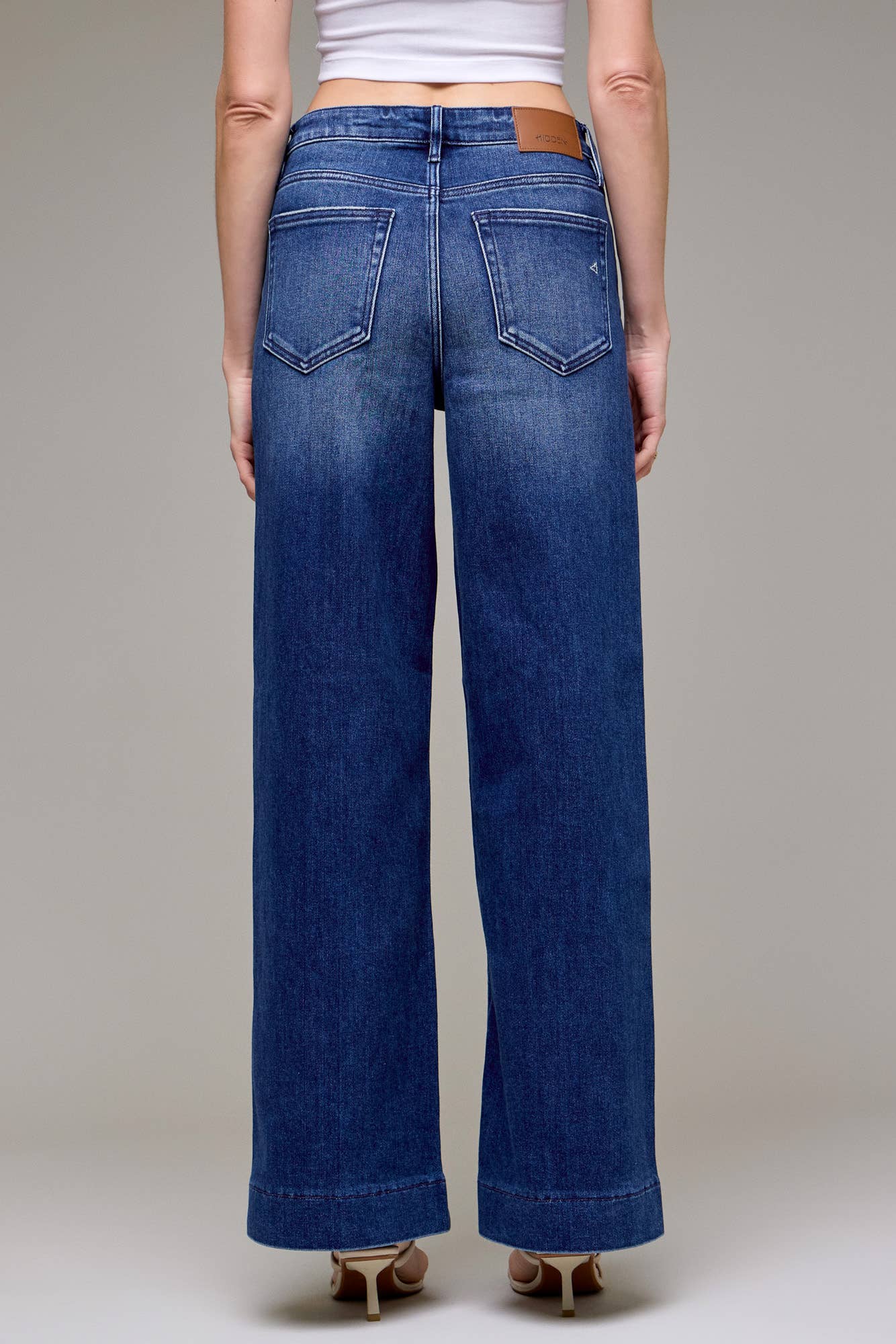 Dark Wash Pintuck High Rise Wide Leg
