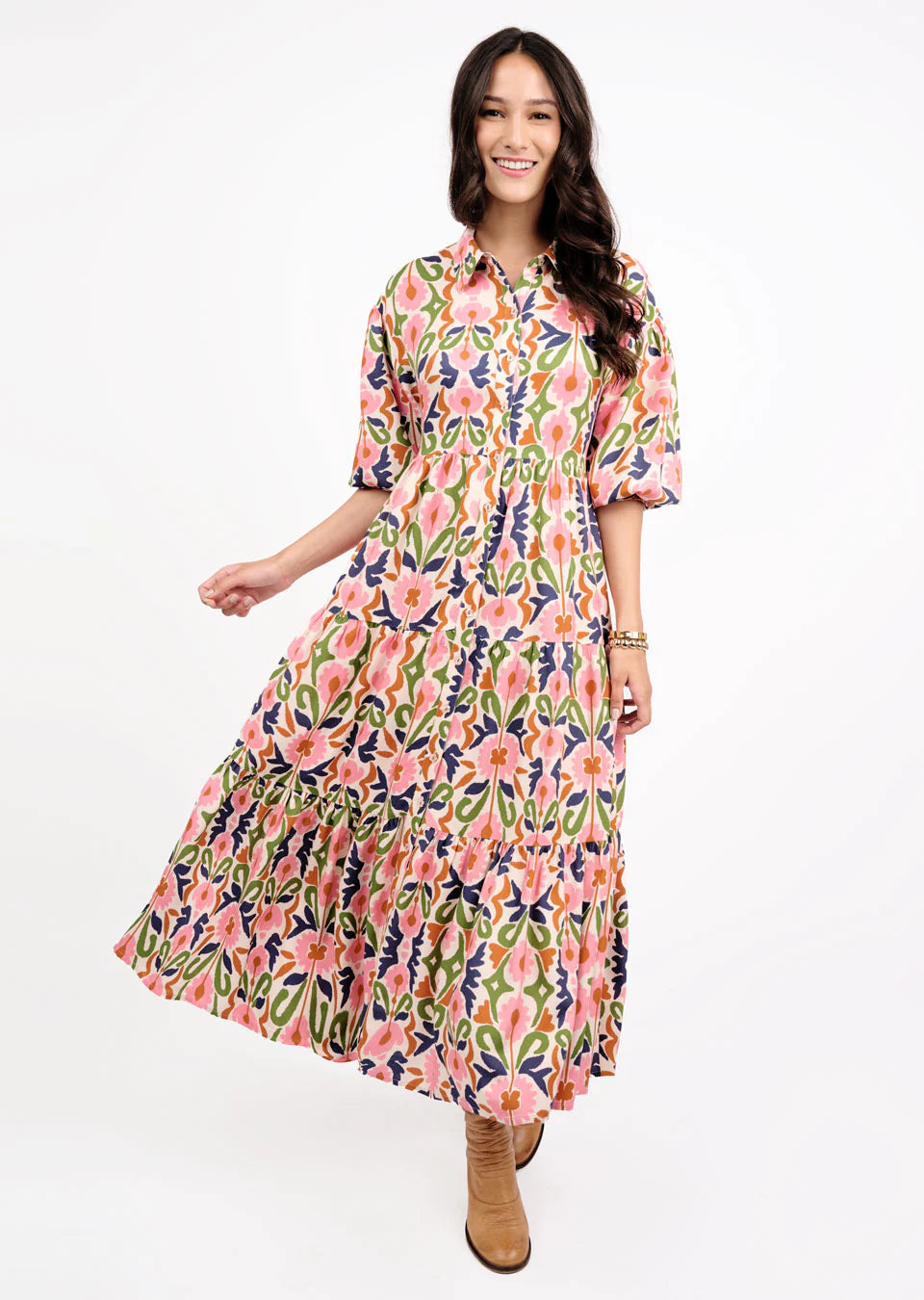 Multicolor Tiered Shirt Dress