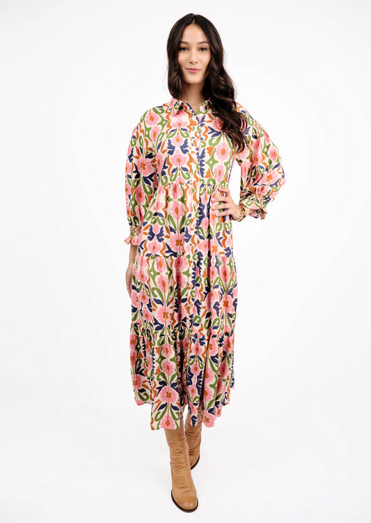 Multicolor Tiered Shirt Dress