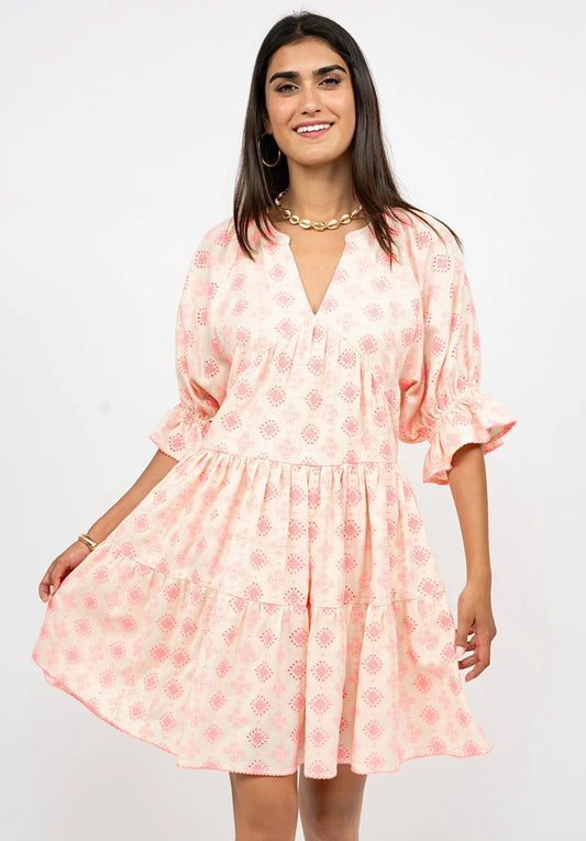 Neon Eyelet Tiered Dress