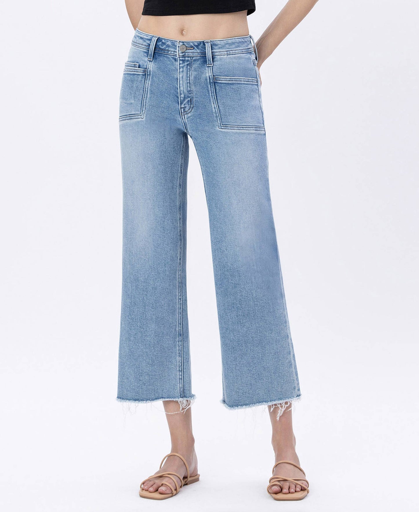 HIGH RISE CROP SLIM WIDE LEG JEANS