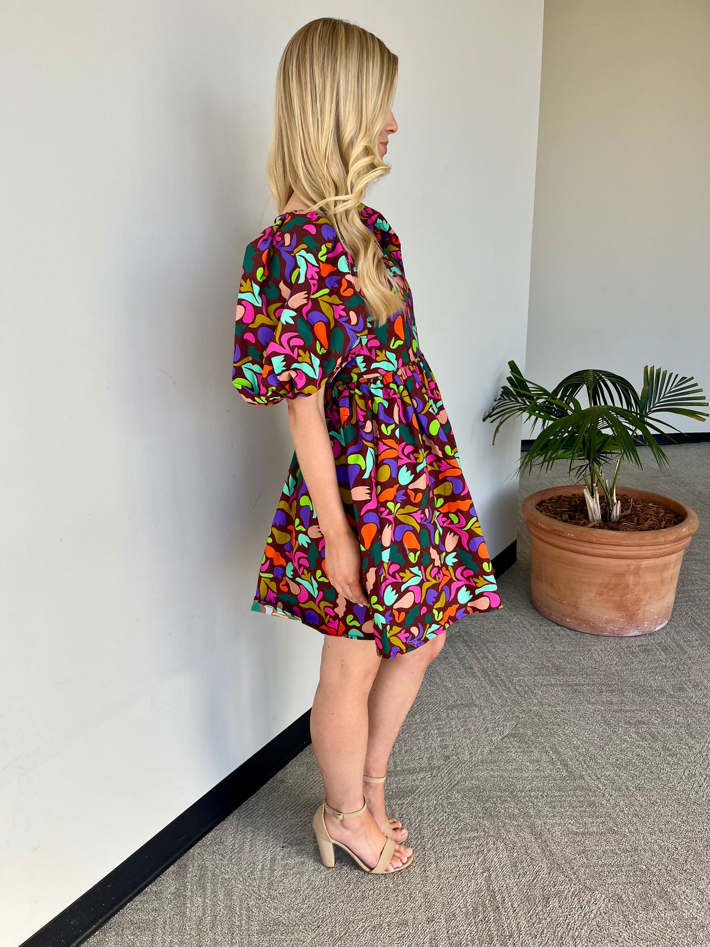 CC Multicolor Puff Sleeve Dress