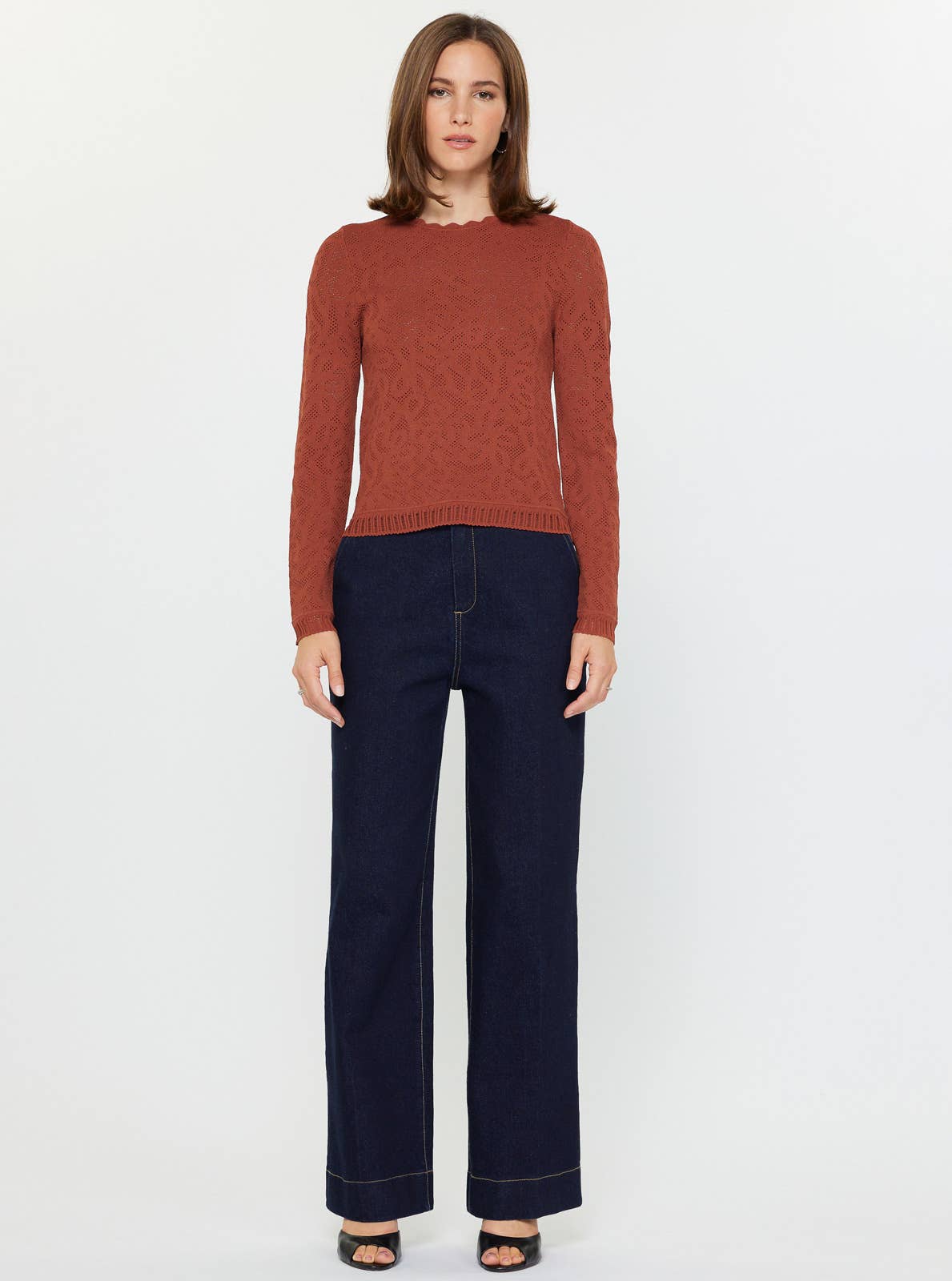 Scalloped Neck Textural Knit Sweater