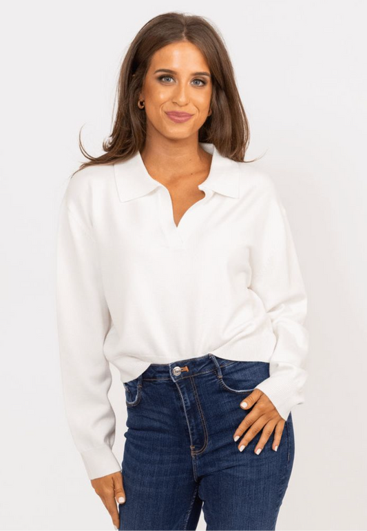 Solid V-neck Collar Top