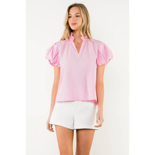 Short Puff Sleeve V-Neck Top