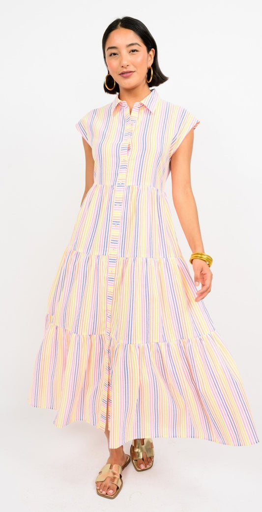 Color Striped Collared Dress 75696