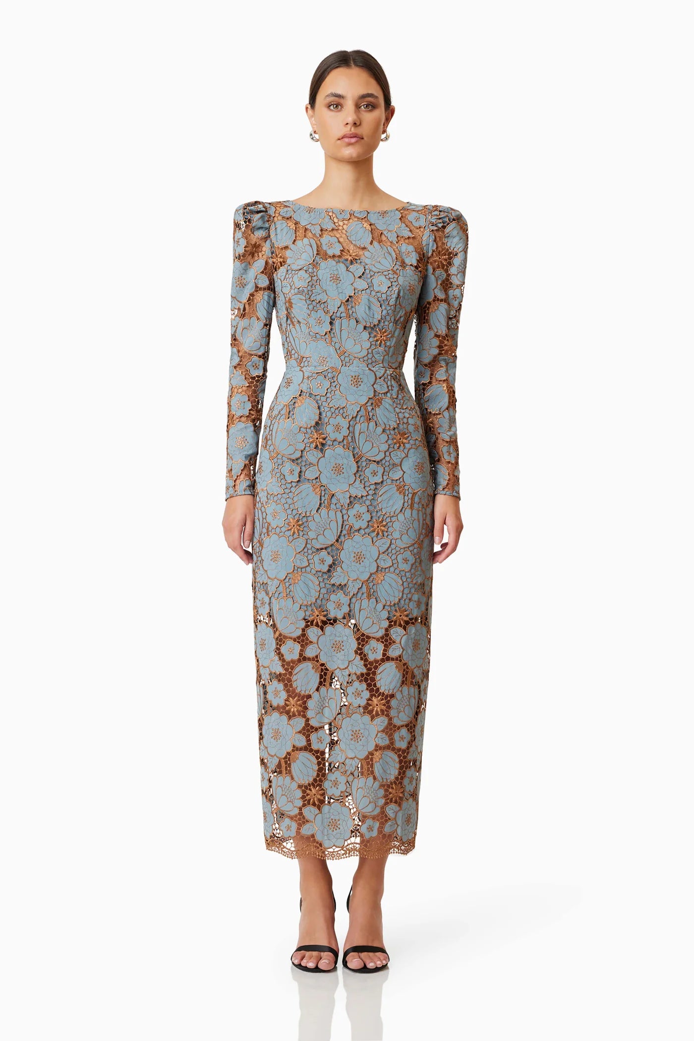 Jasmine Long Sleeve Midi Dress In Blue