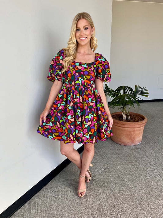 CC Multicolor Puff Sleeve Dress