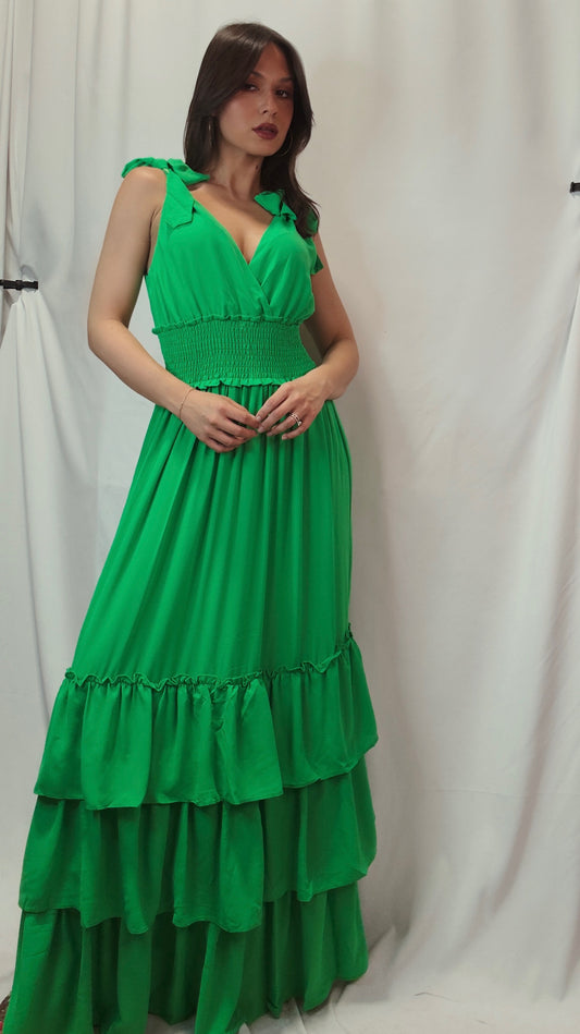 Shoulder Tie Ruffle Tiered Dress
