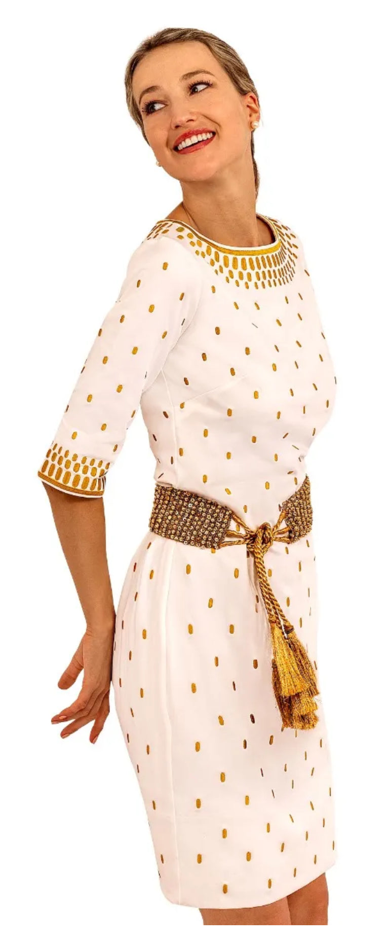 WHITE & GOLD ROCKET GIRL DRESS JDEBRG