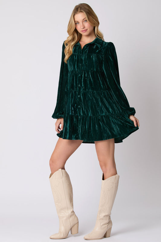 Crushed Velvet Rhinestone Mini Dress