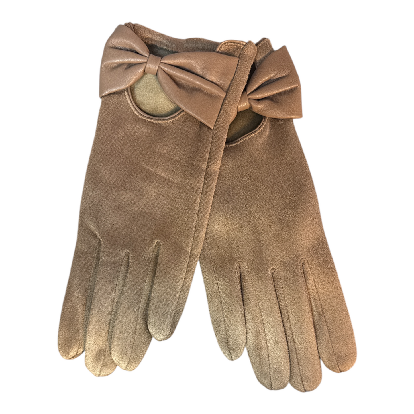 Suede gloves with faux leather bows