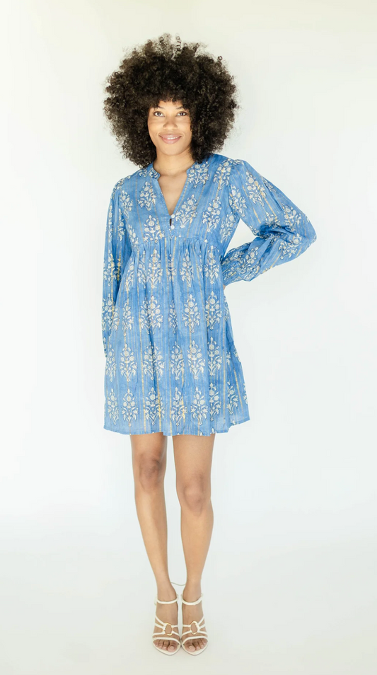 Provincial Blue Fern Mini Dress