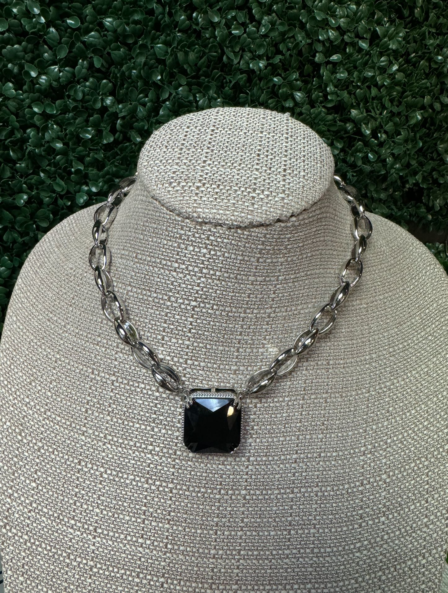 Silver Black Statement Necklace