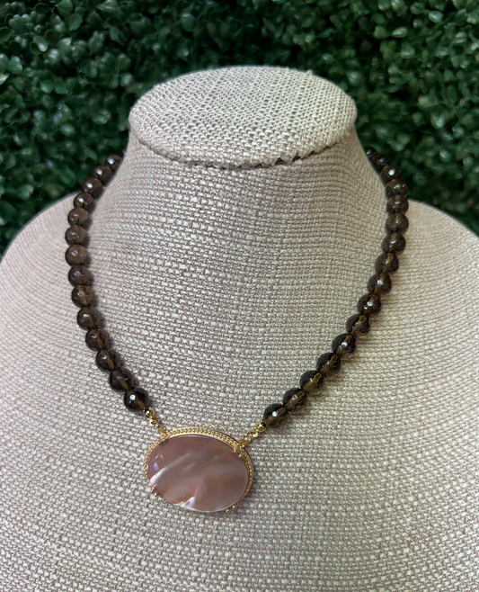 Brown Beaded Oval Statement Necklace