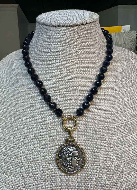 Midnight Beaded Coin Necklace