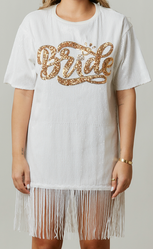 Sequin Bride Patch Fringe Shirt Dress