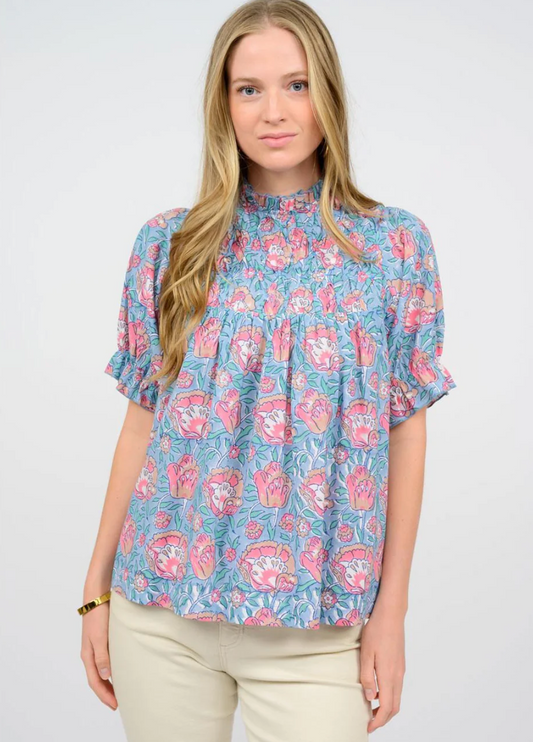 Ivy Jane | Blue Smocked Yoke Top