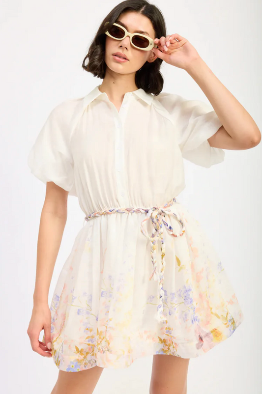Ivory Button Front Border Dress